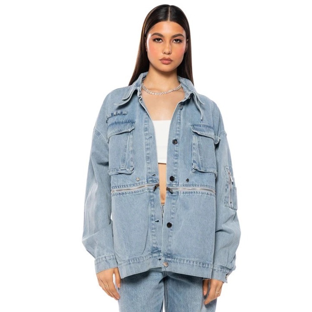 Akira ASAP Pocket Utilitarian 90's HI LO Denim JACKET Large